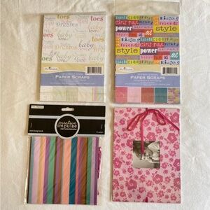 Pink Floral Gift Bag & Assorted Paper Scraps Pack - Pink